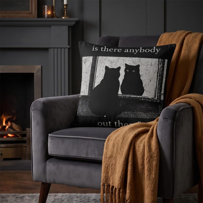 Pink Floyd Pillow Cover - Is There Any Body Out There Funny Witchy Cat