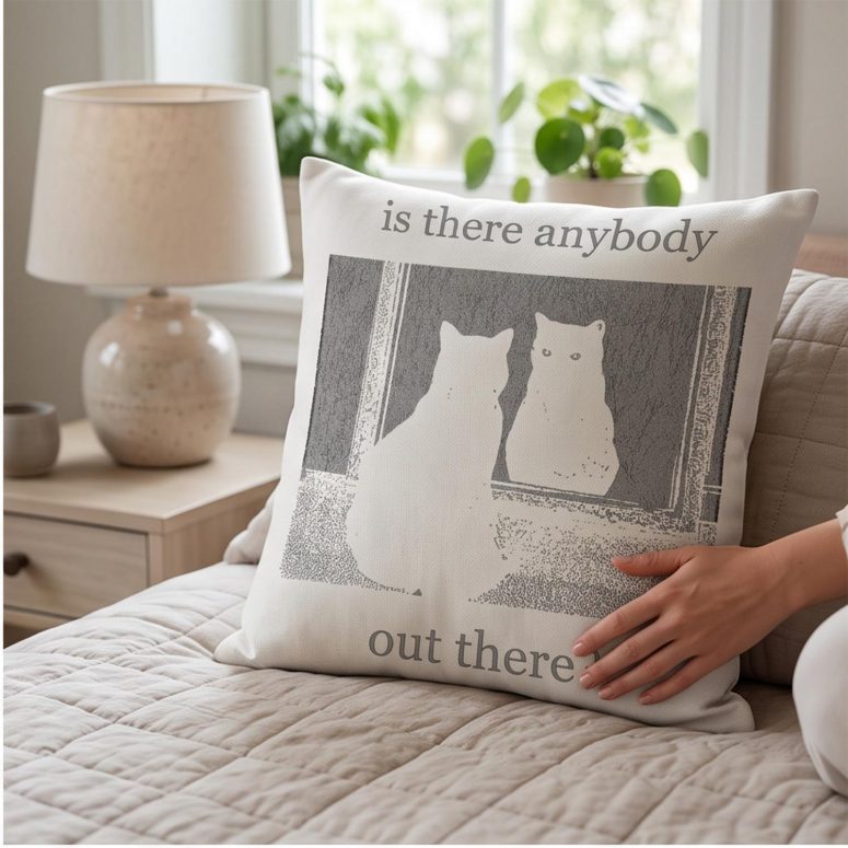 Pink Floyd Pillow Cover - Is There Any Body Out There Funny Witchy Cat Pink Floyd Pillow Cover - Is There Any Body Out There Funny Witchy Cat