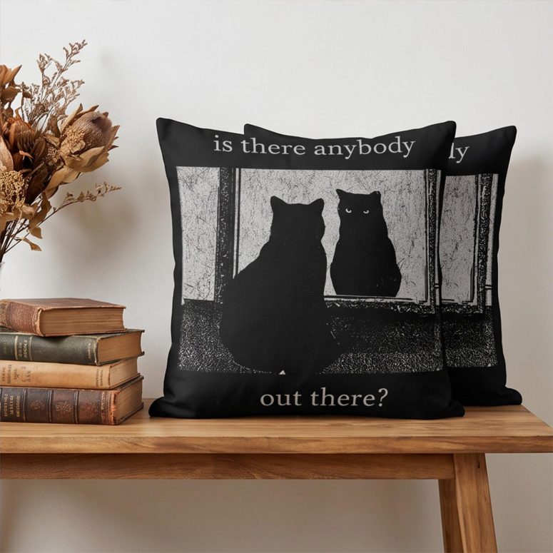 Pink Floyd Pillow Cover - Is There Any Body Out There Funny Witchy Cat