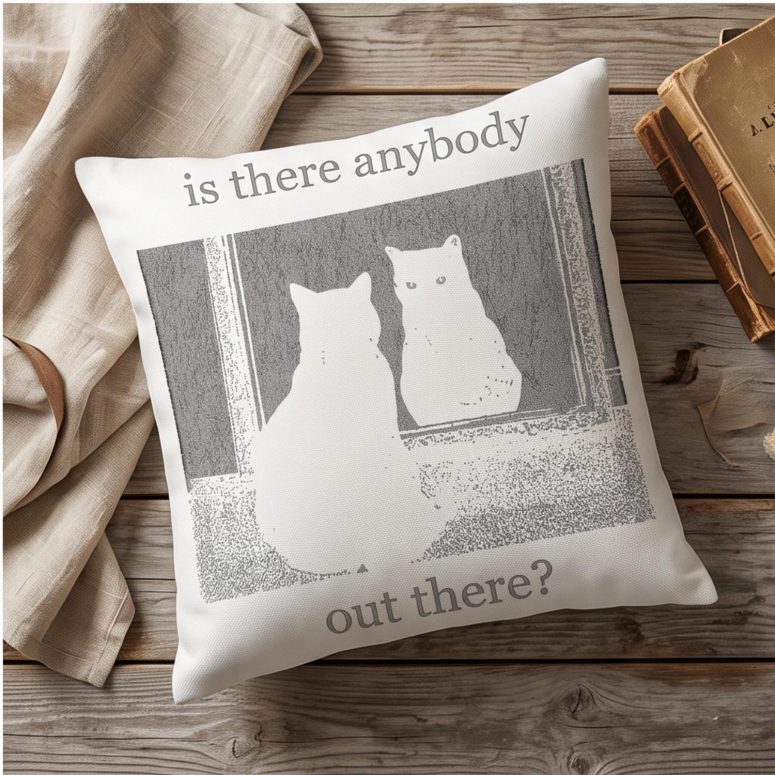 Pink Floyd Pillow Cover - Is There Any Body Out There Funny Witchy Cat Pink Floyd Pillow Cover - Is There Any Body Out There Funny Witchy Cat