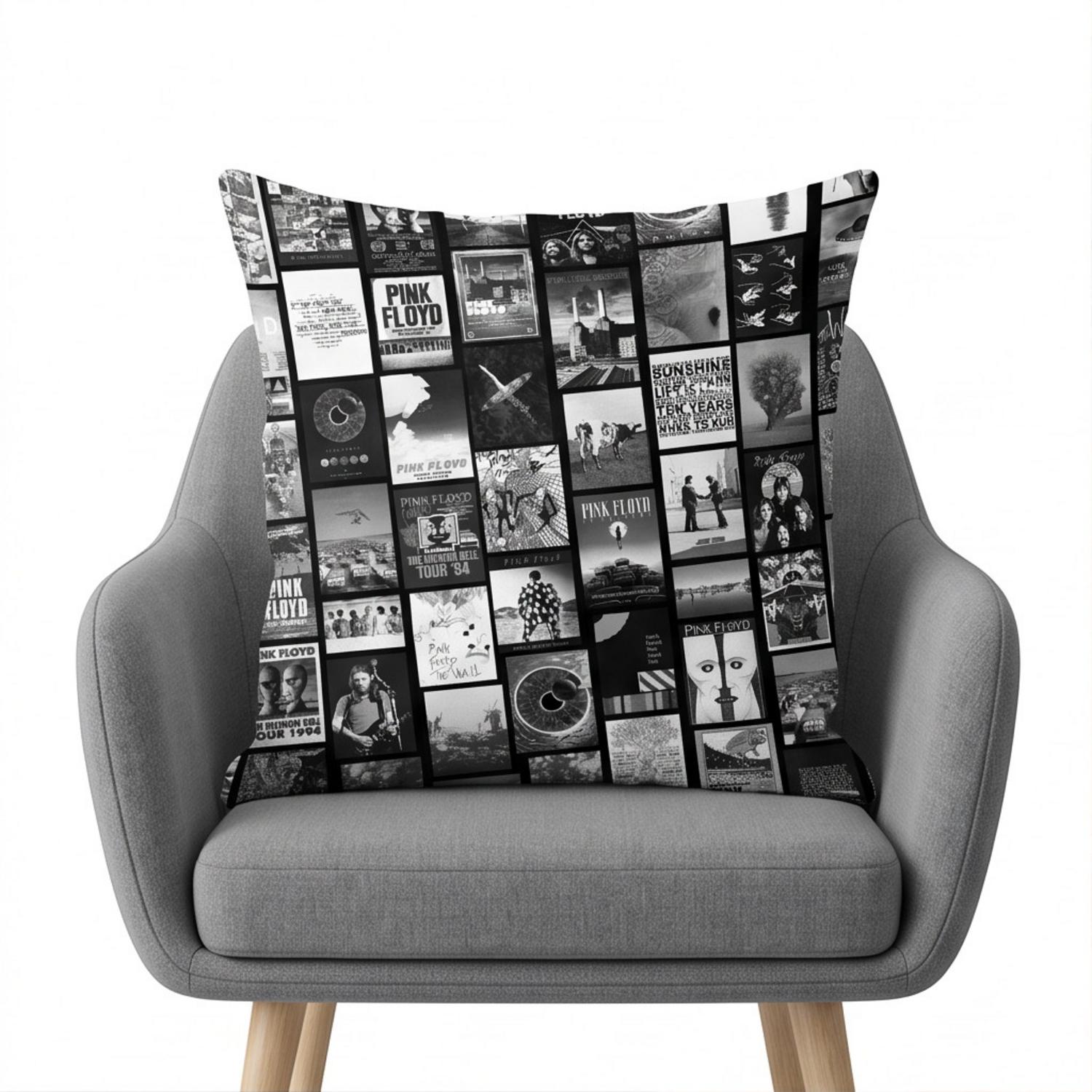 Pink Floyd Pillow Cover - Pink Floyd Artwork Poster Collage Black White Pink Floyd Pillow Cover - Pink Floyd Artwork Poster Collage Black White