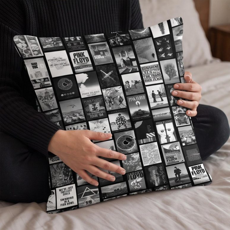 Pink Floyd Pillow Cover - Pink Floyd Artwork Poster Collage Black White Pink Floyd Pillow Cover - Pink Floyd Artwork Poster Collage Black White