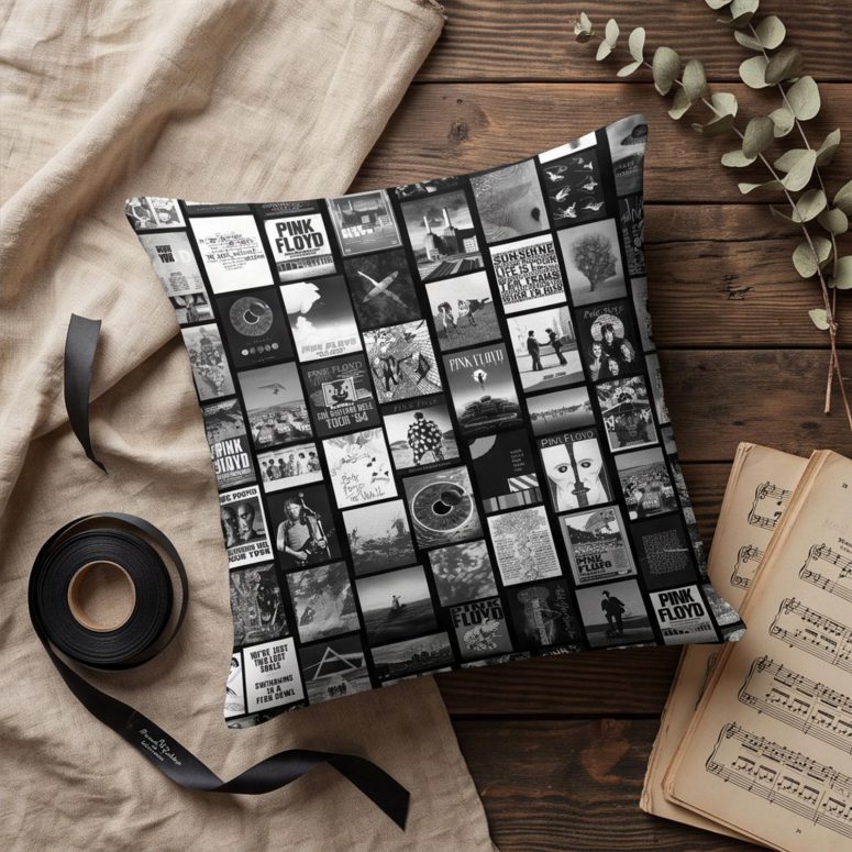 Pink Floyd Pillow Cover - Pink Floyd Artwork Poster Collage Black White Pink Floyd Pillow Cover - Pink Floyd Artwork Poster Collage Black White