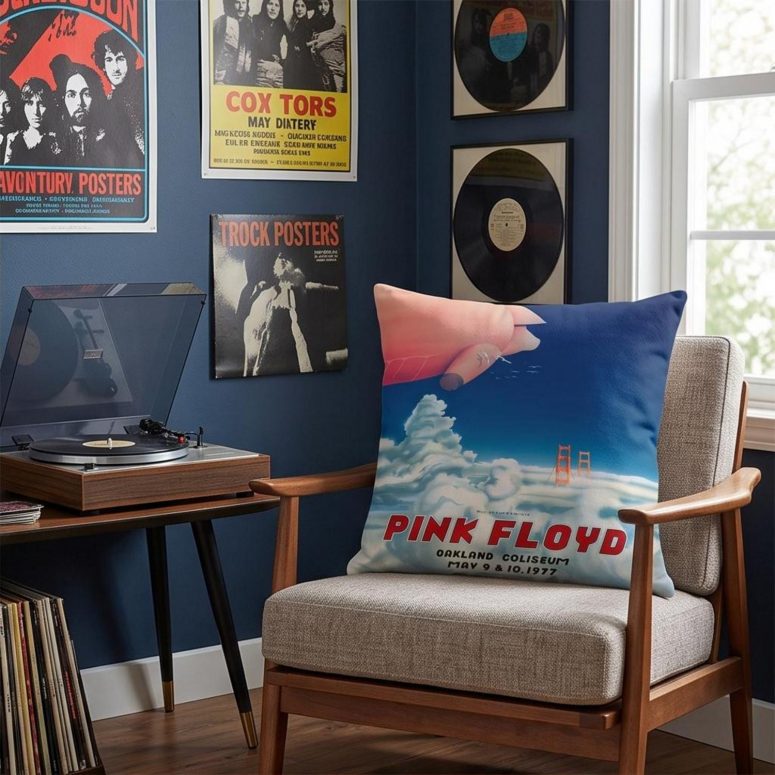 Pink Floyd Pillow Cover - Pink Floyd Oakland Coliseum Poster Pink Floyd Pillow Cover - Pink Floyd Oakland Coliseum Poster