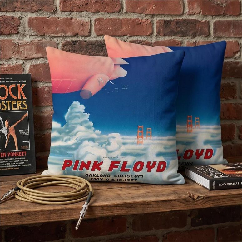 Pink Floyd Pillow Cover - Pink Floyd Oakland Coliseum Poster Pink Floyd Pillow Cover - Pink Floyd Oakland Coliseum Poster
