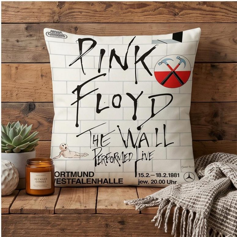 Pink Floyd Pillow Cover - Pink Floyd The Wall Original Vintage Tour Poster for Dortmund Germany 1981