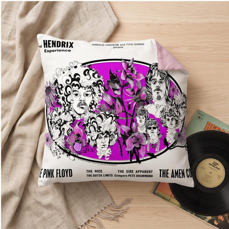Pink Floyd Pillow Cover - Tallenge Pink Floyd And Jimi Hendrix 1967 Vintage UK Concert Pink Floyd Pillow Cover - Tallenge Pink Floyd And Jimi Hendrix 1967 Vintage UK Concert