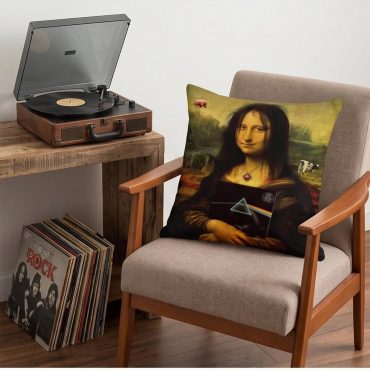 Pink Floyd Pillow Cover - TDSOTM Vinyl Disk Animals Atom Heart Mother Monalisa Parody