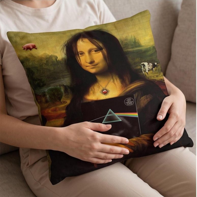 Pink Floyd Pillow Cover - TDSOTM Vinyl Disk Animals Atom Heart Mother Monalisa Parody