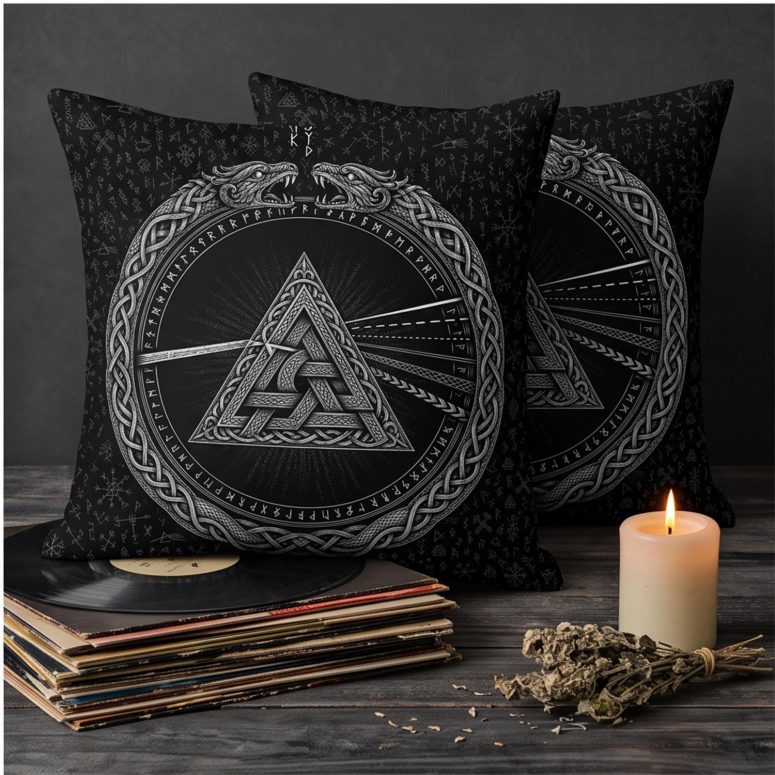 Pink Floyd Pillow Cover - Viking Valknut Dark Side Of The Moon Pink Floyd Pillow Cover - Viking Valknut Dark Side Of The Moon