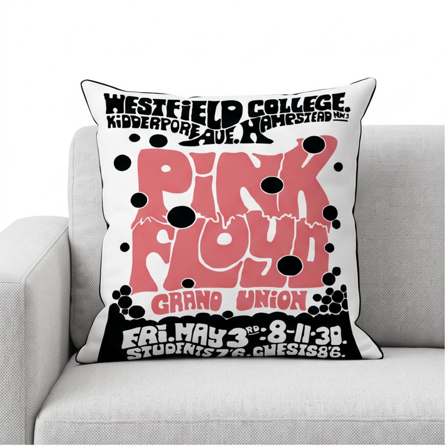 Pink Floyd Pillow Cover - Westfield College Hampstead Concert 1968 Pink Floyd Pillow Cover - Westfield College Hampstead Concert 1968
