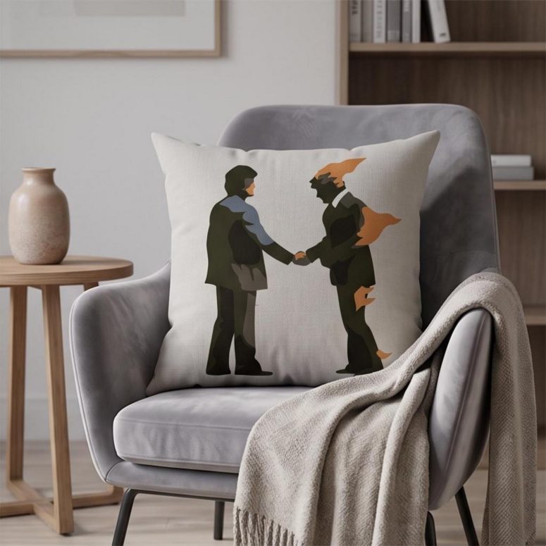 Pink Floyd Pillow Cover - Wish You Were Here Burning Man Pink Floyd Pillow Cover - Wish You Were Here Burning Man