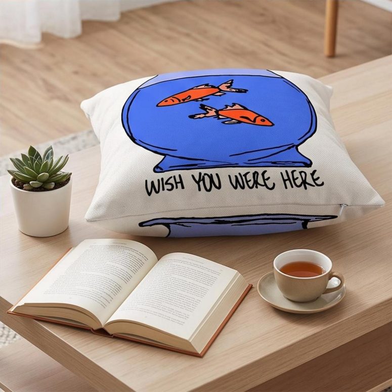 Pink Floyd Pillow Cover - Wish You Were Here lost souls in Fish Bowl Doodle Art Pink Floyd Pillow Cover - Wish You Were Here lost souls in Fish Bowl Doodle Art