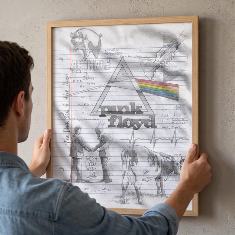 Pink Floyd Poster - Album Collage Sketch