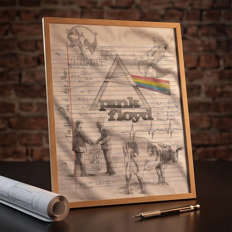 Pink Floyd Poster - Album Collage Sketch