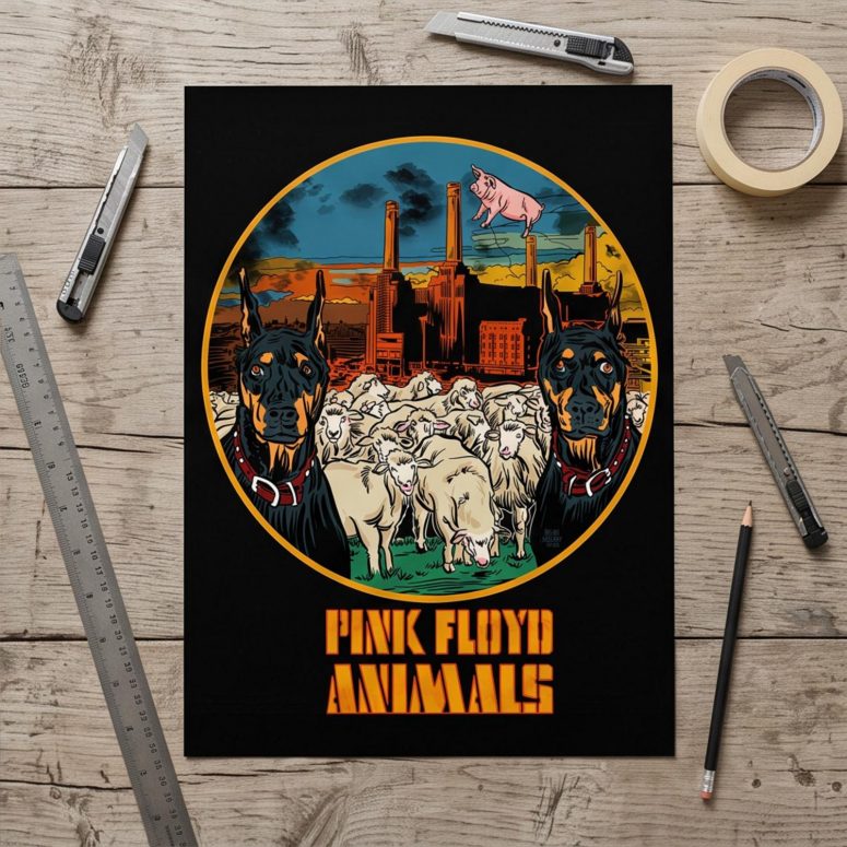 Pink Floyd Poster - Animals Dog Sheep Pig trippy