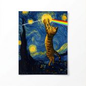 Pink Floyd Poster - Cat Starry Night Touching Moon Van Gogh DSOTM