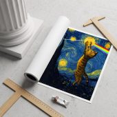 Pink Floyd Poster - Cat Starry Night Touching Moon Van Gogh DSOTM Pink Floyd Poster - Cat Starry Night Touching Moon Van Gogh DSOTM
