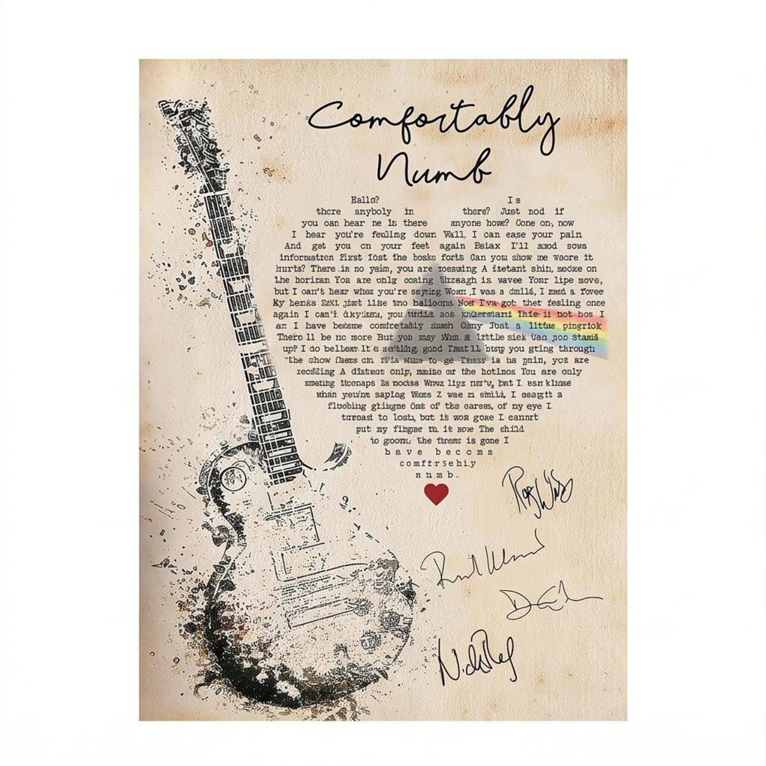 Pink Floyd Poster - Comfortably Numb Lyrics Band Signatures Pink Floyd Poster - Comfortably Numb Lyrics Band Signatures