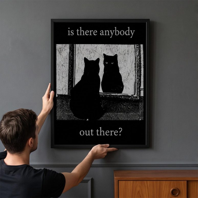 Pink Floyd Poster - Is There Any Body Out There Funny Witchy Cat Pink Floyd Poster - Is There Any Body Out There Funny Witchy Cat