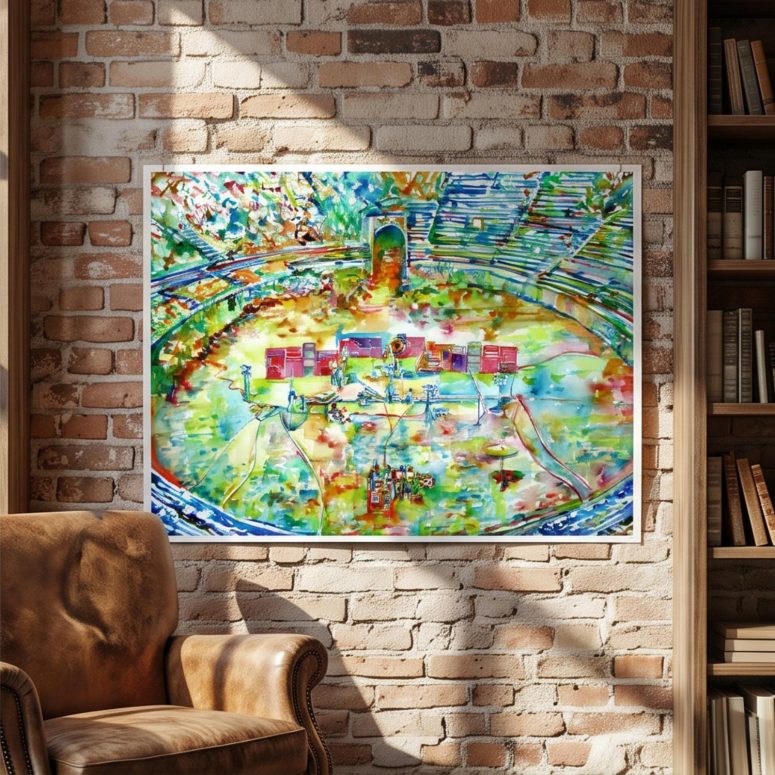 Pink Floyd Poster - Pink Floyd in concert at Pompeii Watercolor