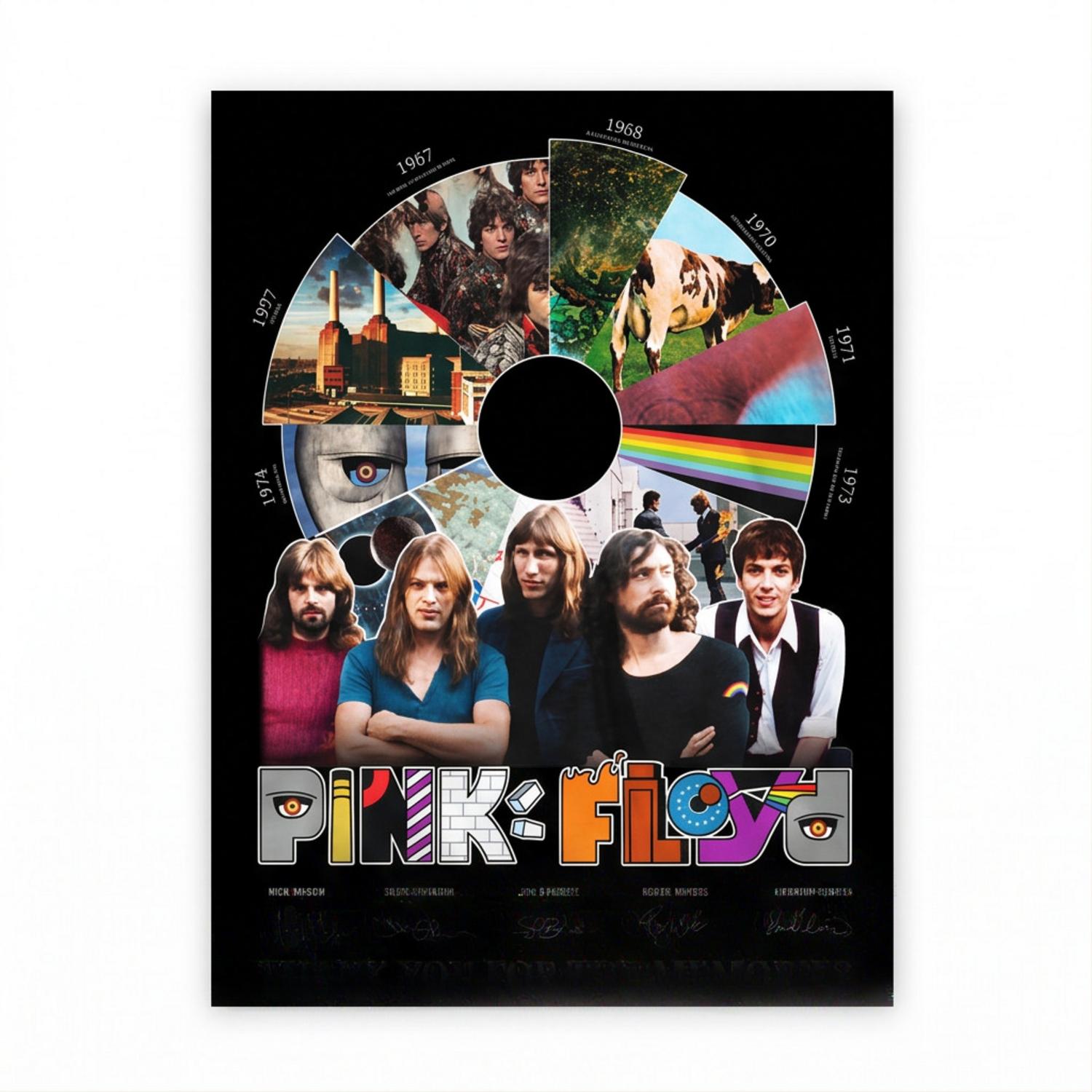 Pink Floyd Poster - Pink Floyd Shirt Time Line Album Collage Signature Pink Floyd Poster - Pink Floyd Shirt Time Line Album Collage Signature