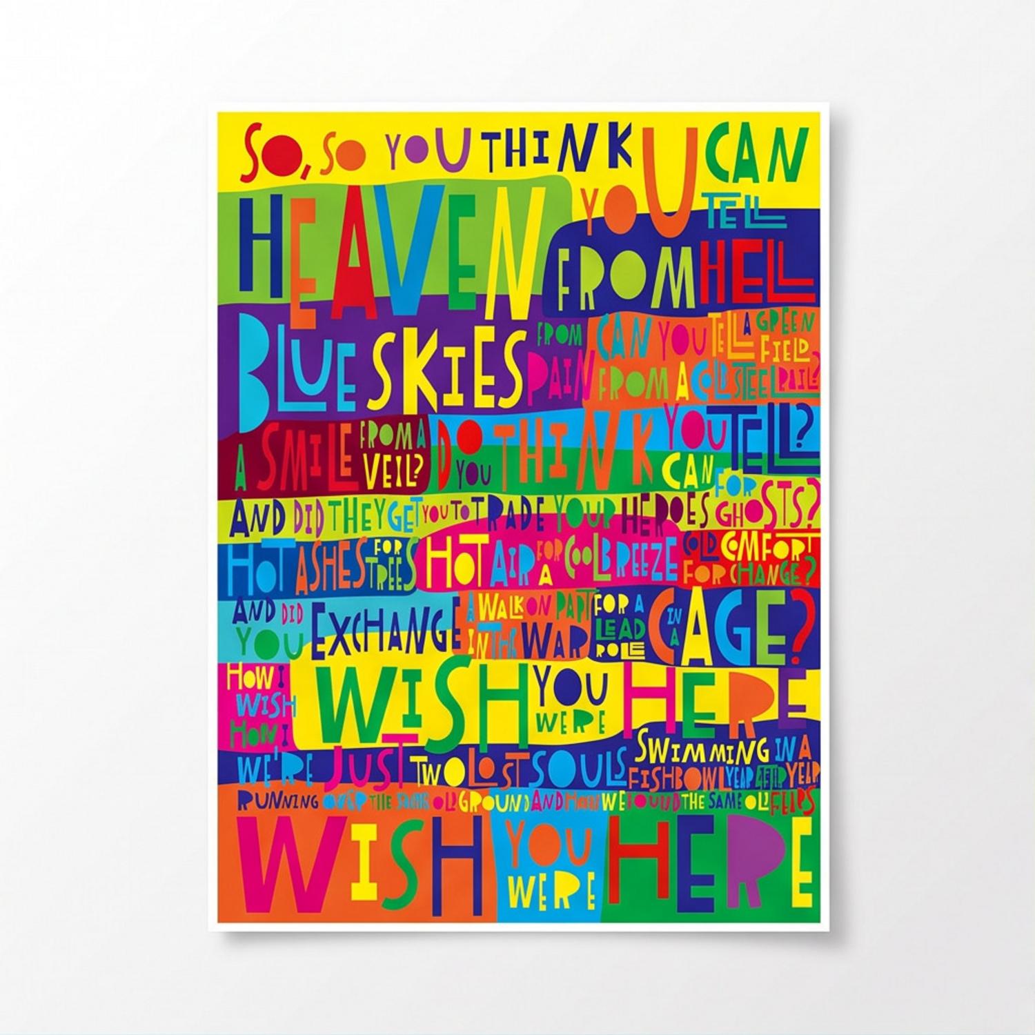 Pink Floyd Poster - Pink Floyd Wish You Were Here Limited Edition Art Print Signed LyricArt Pink Floyd Poster - Pink Floyd Wish You Were Here Limited Edition Art Print Signed LyricArt