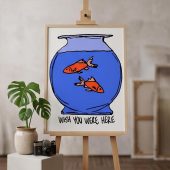 Pink Floyd Poster - Wish You Were Here lost souls in Fish Bowl Doodle Art