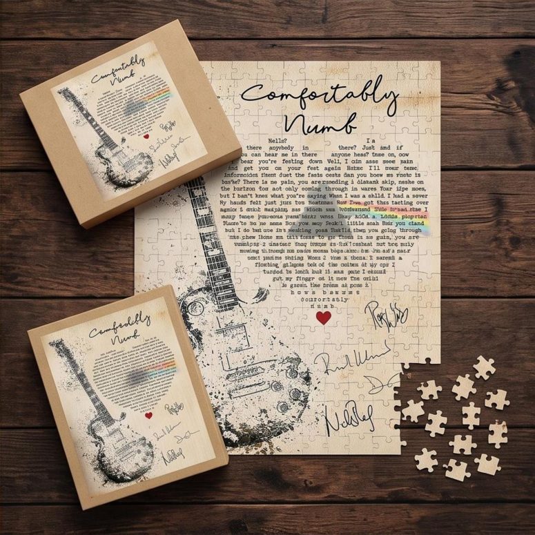Pink Floyd Puzzle - Comfortably Numb Lyrics Band Signatures