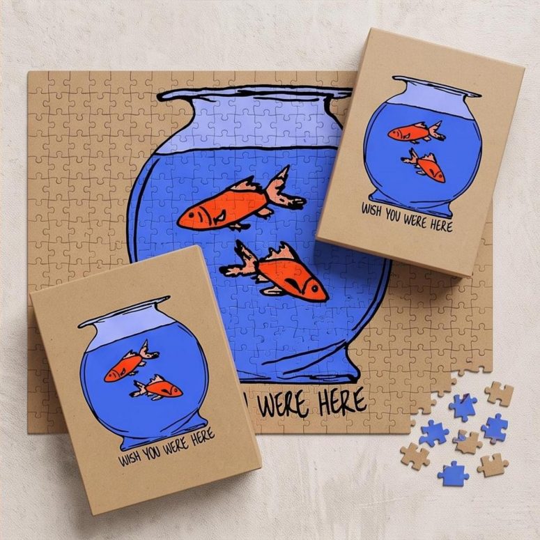 Pink Floyd Puzzle - Wish You Were Here lost souls in Fish Bowl Doodle Art