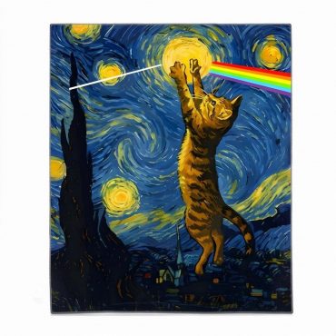 Pink Floyd Rug - Cat Starry Night Touching Moon Van Gogh DSOTM Pink Floyd Rug - Cat Starry Night Touching Moon Van Gogh DSOTM
