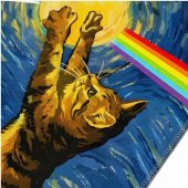 Pink Floyd Rug - Cat Starry Night Touching Moon Van Gogh DSOTM