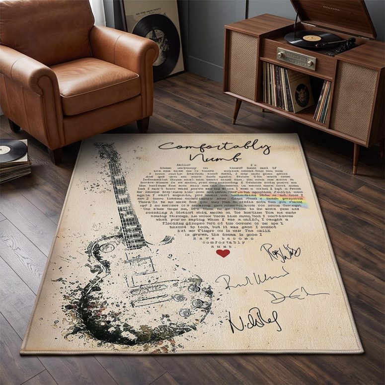 Pink Floyd Rug - Comfortably Numb Lyrics Band Signatures
