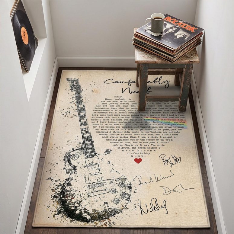 Pink Floyd Rug - Comfortably Numb Lyrics Band Signatures