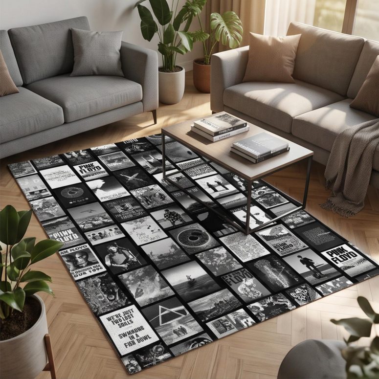 Pink Floyd Rug - Pink Floyd Artwork Poster Collage Black White