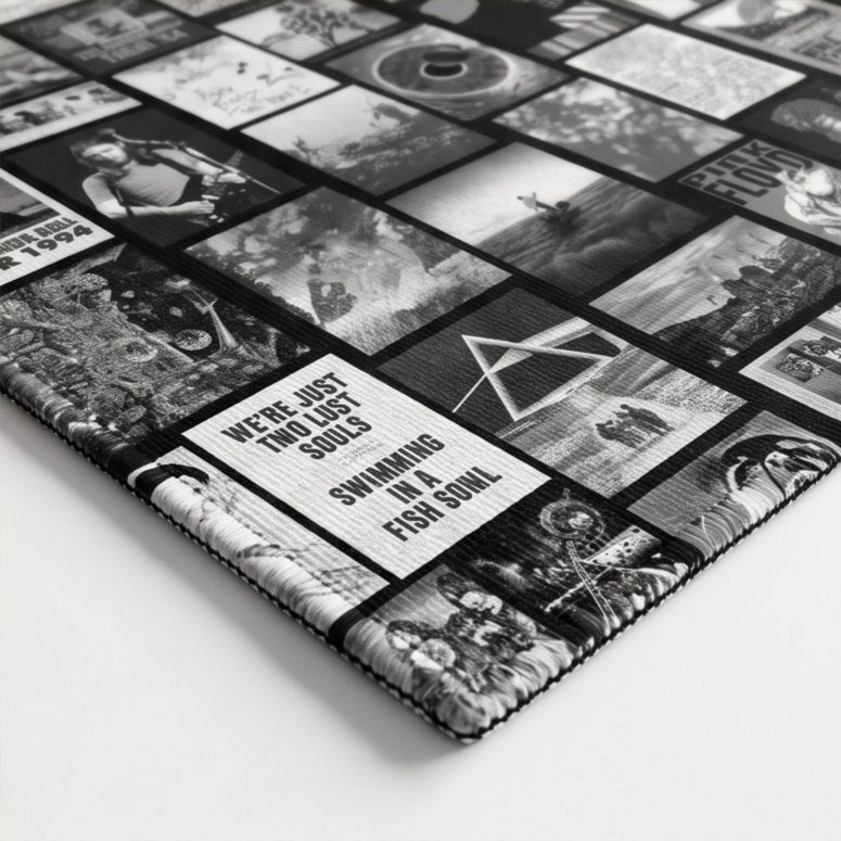 Pink Floyd Rug - Pink Floyd Artwork Poster Collage Black White
