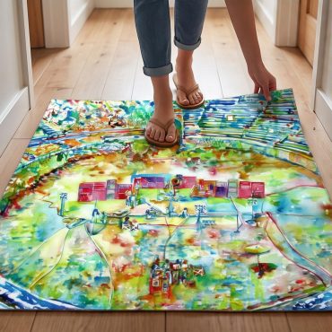 Pink Floyd Rug - Pink Floyd in concert at Pompeii Watercolor