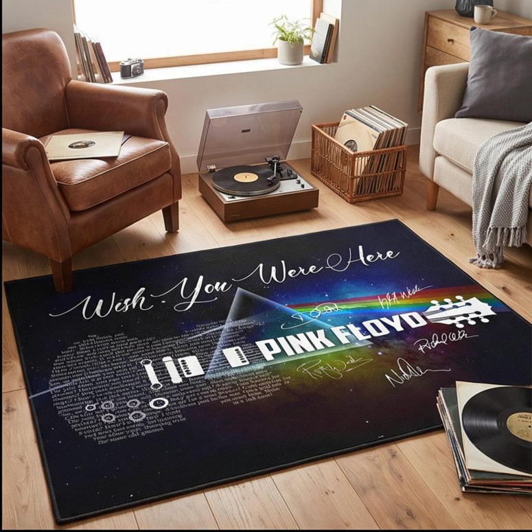 Pink Floyd Rug - Wish You Were Here With Guitar Typography And Signatures Pink Floyd Rug - Wish You Were Here With Guitar Typography And Signatures