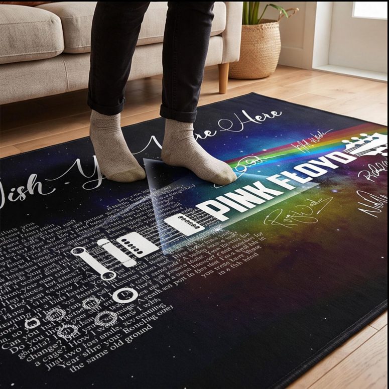 Pink Floyd Rug - Wish You Were Here With Guitar Typography And Signatures Pink Floyd Rug - Wish You Were Here With Guitar Typography And Signatures
