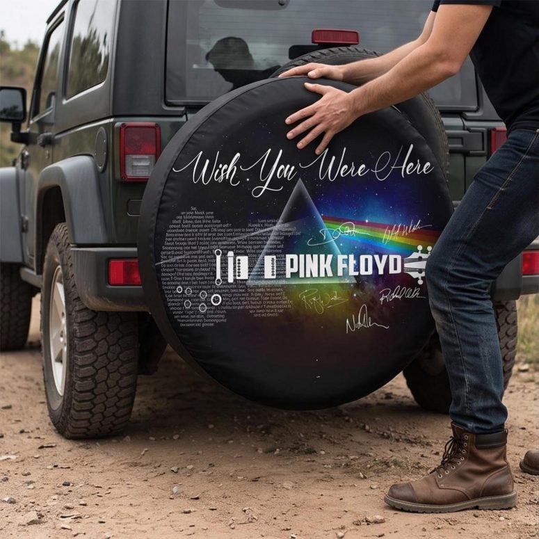 Pink Floyd Spare Tire Cover - Wish You Were Here With Guitar Typography And Signatures