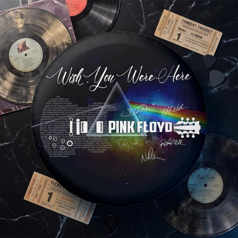 Pink Floyd Spare Tire Cover - Wish You Were Here With Guitar Typography And Signatures