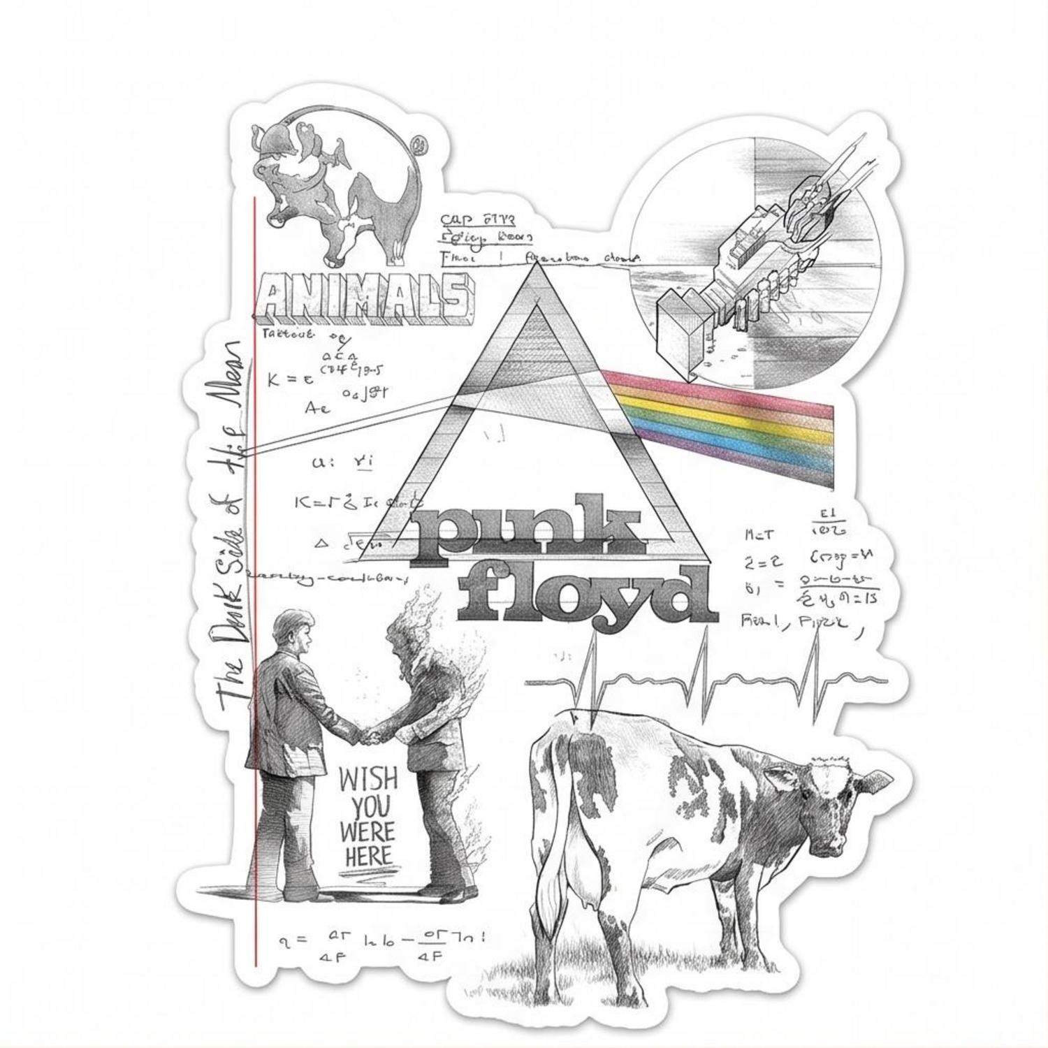 Pink Floyd Sticker - Album Collage Sketch Pink Floyd Sticker - Album Collage Sketch