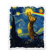 Pink Floyd Sticker - Cat Starry Night Touching Moon Van Gogh DSOTM