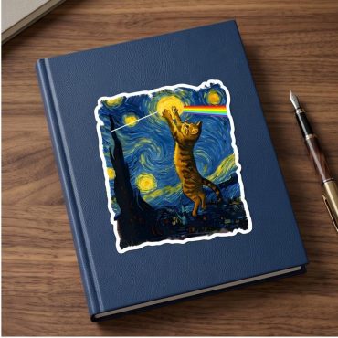Pink Floyd Sticker - Cat Starry Night Touching Moon Van Gogh DSOTM