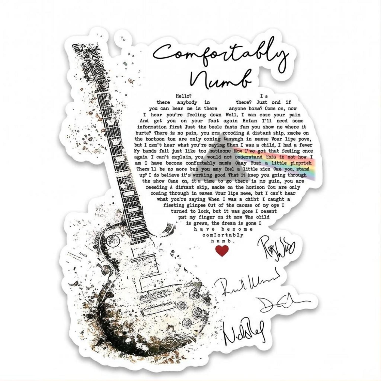 Pink Floyd Sticker - Comfortably Numb Lyrics Band Signatures Pink Floyd Sticker - Comfortably Numb Lyrics Band Signatures