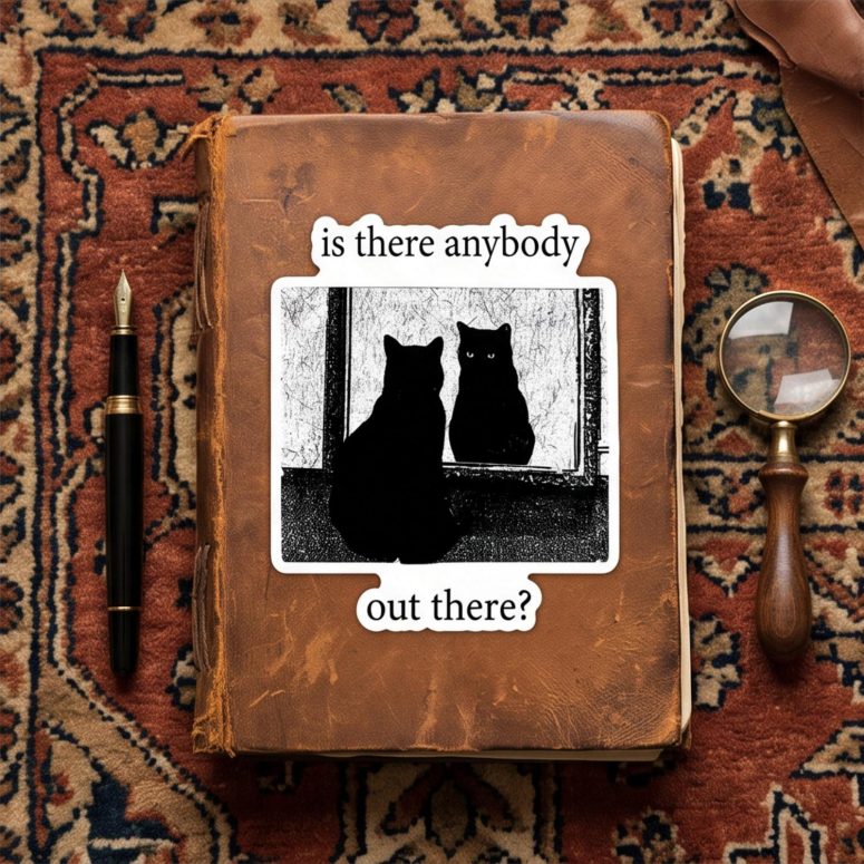 Pink Floyd Sticker - Is There Any Body Out There Funny Witchy Cat Pink Floyd Sticker - Is There Any Body Out There Funny Witchy Cat