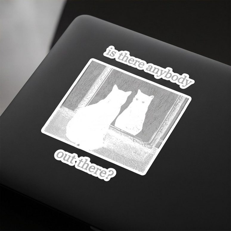 Pink Floyd Sticker - Is There Any Body Out There Funny Witchy Cat Pink Floyd Sticker - Is There Any Body Out There Funny Witchy Cat