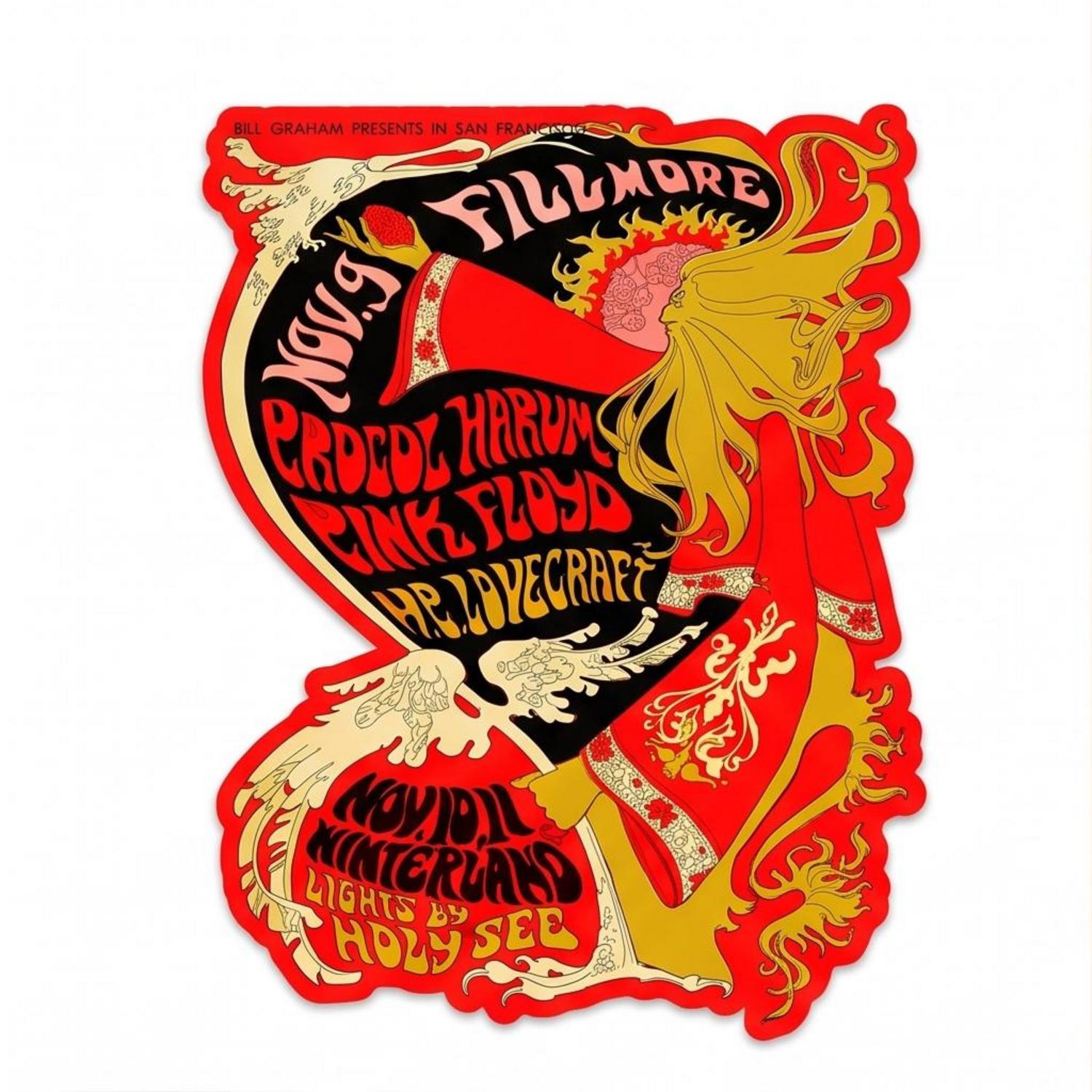 Pink Floyd Sticker - Vintage Concert Poster from Fillmore Auditorium Pink Floyd Sticker - Vintage Concert Poster from Fillmore Auditorium