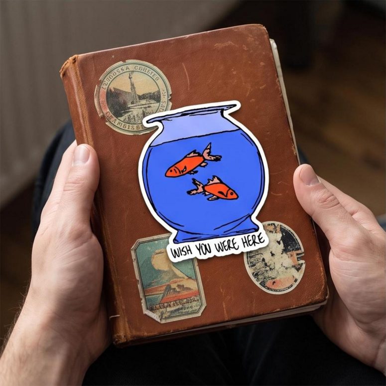 Pink Floyd Sticker - Wish You Were Here lost souls in Fish Bowl Doodle Art