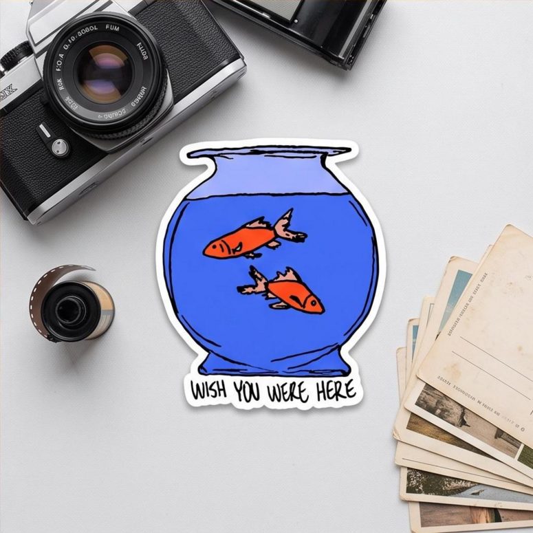Pink Floyd Sticker - Wish You Were Here lost souls in Fish Bowl Doodle Art